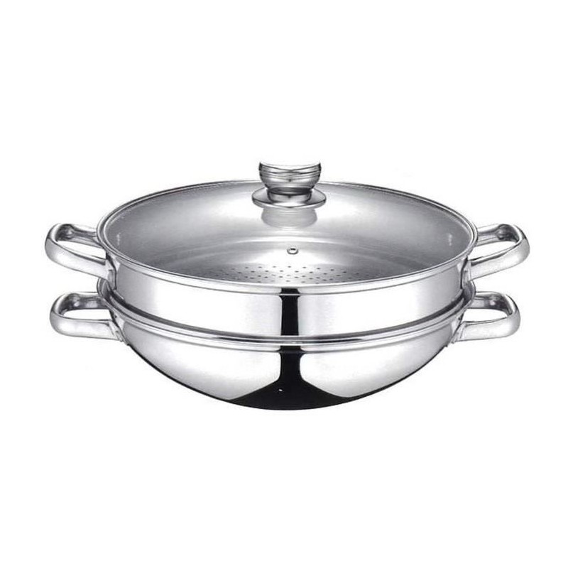 Wok 2-en-1 - BAUMALU - Tous feux dont induction - Couvercle verre - 32 Wok 2-en-1 - BAUMALU - Tous feux dont induction - Couvercle verre - 32