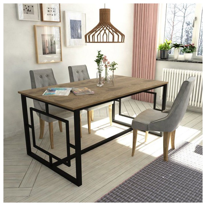 Table a manger - ALIN - Rectangulaire - 4 personnes - 160 x 76 x 90 cm - Noyer / Noir Table a manger - ALIN - Rectangulaire - 4 personnes - 160 x 76 x 90 cm - Noyer / Noir