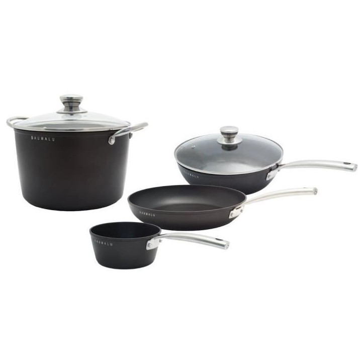 Batterie de cuisine - Tous feux dont induction - Baumalu - Aluminium forgé - Anti-adhésif - 4 pieces - Noir Batterie de cuisine - Tous feux dont induction - Baumalu - Aluminium forgé - Anti-adhésif - 4 pieces - Noir