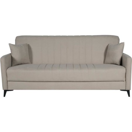 Canapé convertible - 3 places - ENZO - Tissu beige - 2 coussins - Cof