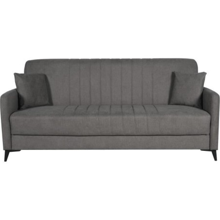 Canapé convertible - 3 places - ENZO - Tissu taupe - 2 coussins - Cof