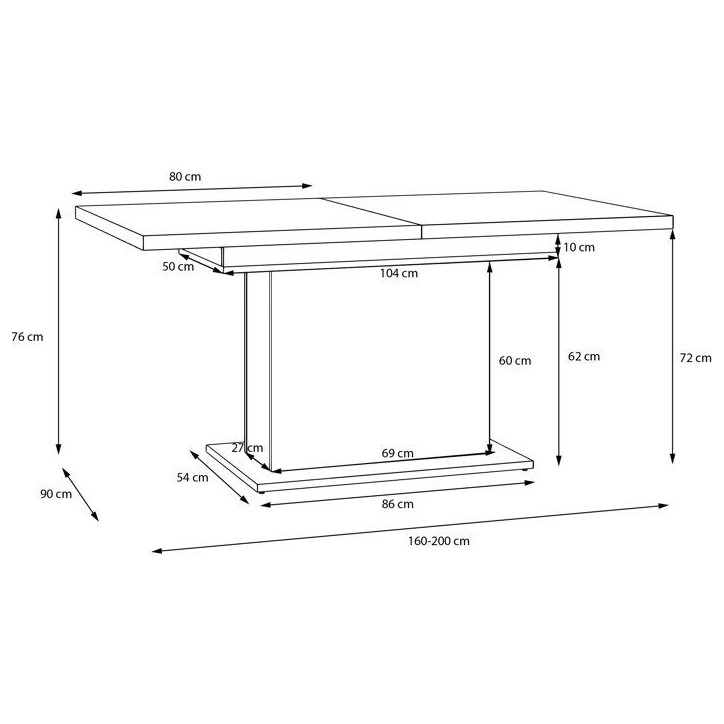 Table a manger - ELARA - Extensible - Rectangulaire - Chene / Blanc mat - 8 personnes - 160-200 x 90 x 76 cm Table a manger - ELARA - Extensible - Rectangulaire - Chene / Blanc mat - 8 personnes - 160-200 x 90 x 76 cm