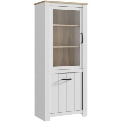 Vitrine - ELARA - 2 portes dont 1 vitrée - Chene / Blanc mat - 76,9 x