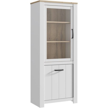 Vitrine - ELARA - 2 portes dont 1 vitrée - Chene / Blanc mat - 76,9 x