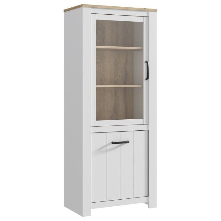 Vitrine - ELARA - 2 portes dont 1 vitrée - Chene / Blanc mat - 76,9 x 42,2 x 185,5 cm Vitrine - ELARA - 2 portes dont 1 vitrée - Chene / Blanc mat - 76,9 x 42,2 x 185,5 cm