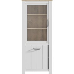 Vitrine - ELARA - 2 portes dont 1 vitrée - Chene / Blanc mat - 76,9 x