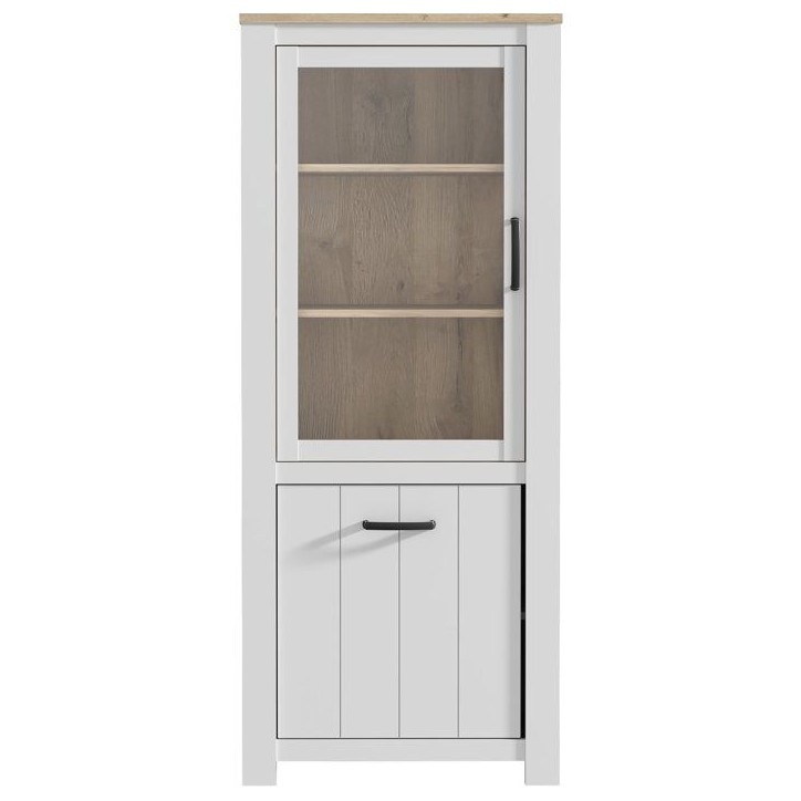 Vitrine - ELARA - 2 portes dont 1 vitrée - Chene / Blanc mat - 76,9 x 42,2 x 185,5 cm Vitrine - ELARA - 2 portes dont 1 vitrée - Chene / Blanc mat - 76,9 x 42,2 x 185,5 cm