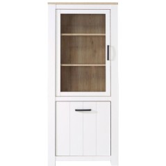 Vitrine - ELARA - 2 portes dont 1 vitrée - Chene / Blanc mat - 76,9 x