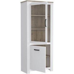 Vitrine - ELARA - 2 portes dont 1 vitrée - Chene / Blanc mat - 76,9 x