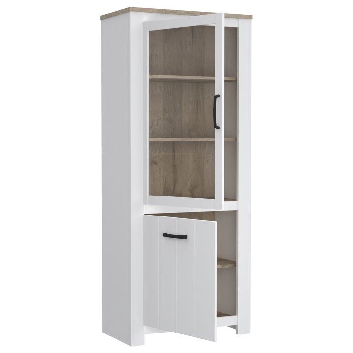 Vitrine - ELARA - 2 portes dont 1 vitrée - Chene / Blanc mat - 76,9 x 42,2 x 185,5 cm Vitrine - ELARA - 2 portes dont 1 vitrée - Chene / Blanc mat - 76,9 x 42,2 x 185,5 cm