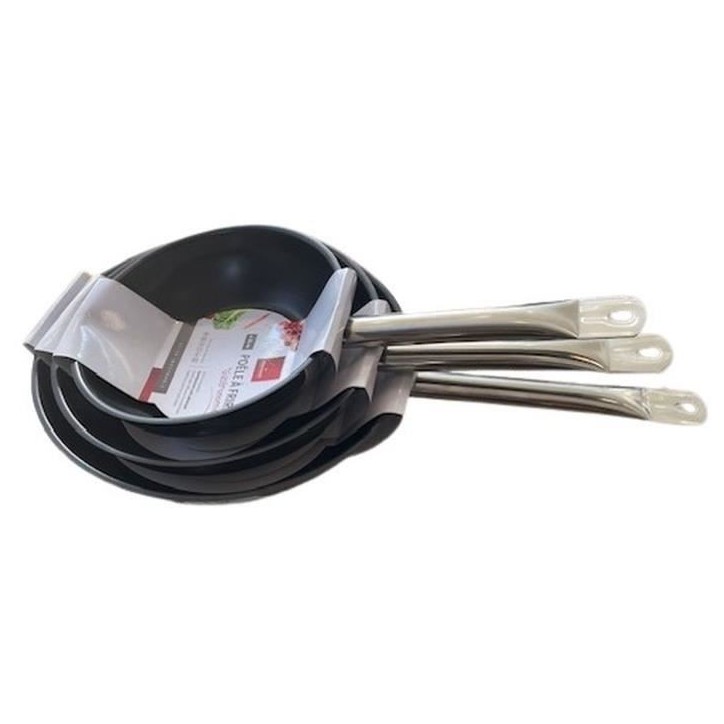 Lot de 3 poeles - BAUMALU - Gastronomie - 20 / 24 / 28 cm - Acier inoxydable Lot de 3 poeles - BAUMALU - Gastronomie - 20 / 24 / 28 cm - Acier inoxydable