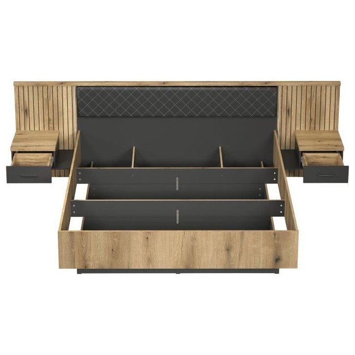 Lit avec chevets et éclairage indirect - ESTEBAN - 180 x 200 cm - Chene blond / Anthracite - TRENDTEAM Lit avec chevets et éclairage indirect - ESTEBAN - 180 x 200 cm - Chene blond / Anthracite - TRENDTEAM