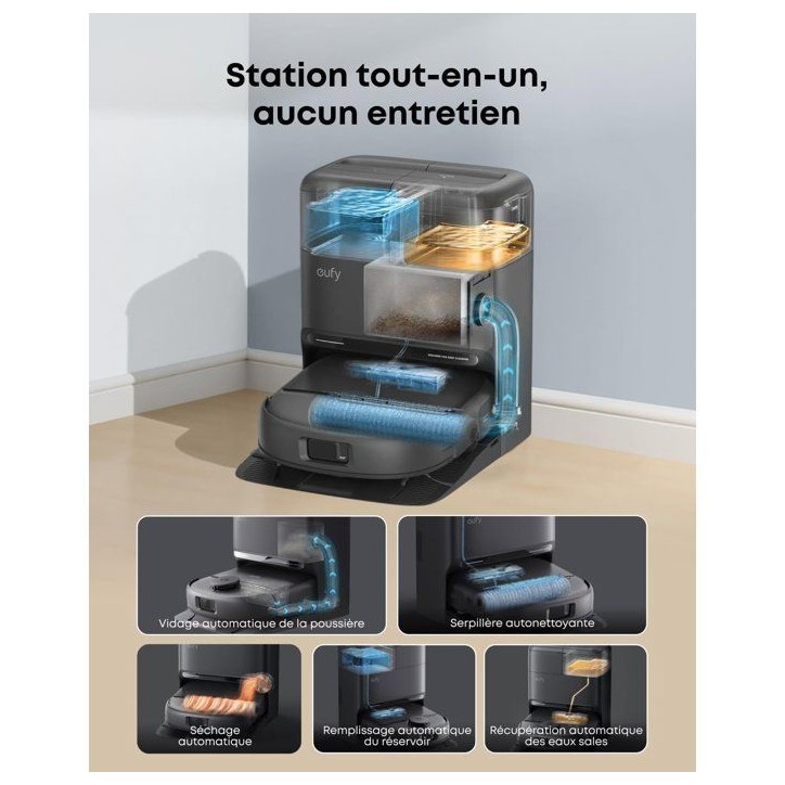 EUFY Omni C28 - Robot Aspirateur Laveur - Rouleau-Serpillere HydroJet autonettoyant - 15000 Pa - Conception Anti-noeud EUFY Omni C28 - Robot Aspirateur Laveur - Rouleau-Serpillere HydroJet autonettoyant - 15000 Pa - Conception Anti-noeud