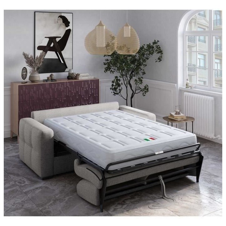 Canapé convertible express - 3 places - EUREKA - Tissu gris - 200 x 102 x 95 cm Canapé convertible express - 3 places - EUREKA - Tissu gris - 200 x 102 x 95 cm