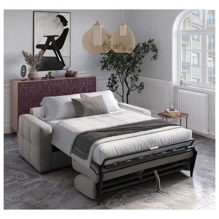 Canapé convertible express - 3 places - EUREKA - Tissu gris - 200 x 102 x 95 cm Canapé convertible express - 3 places - EUREKA - Tissu gris - 200 x 102 x 95 cm