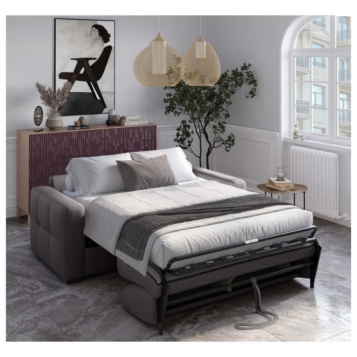 Canapé convertible express - 3 places - EUREKA - Tissu como 22 Graphite - 200 x 102 x 95 cm Canapé convertible express - 3 places - EUREKA - Tissu como 22 Graphite - 200 x 102 x 95 cm