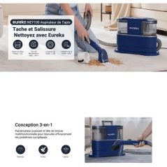 Eureka NEY100 Nettoyeur Canapé Anti-taches 12500Pa – Shampouineuse Injecteur Extracteur Tapis, Voiture + Détergent offert
