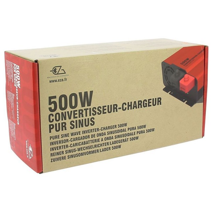 Convertisseur-chargeur - EZA - Pur Sinus 500 W - Onde sinusoidale pure - Chargeur 10 A - Compatible batteries AGM/Gel/Lithium