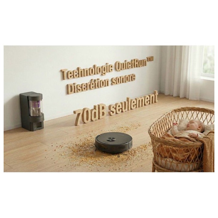 Robot aspirateur laveur - EZICLEAN CyberFlow MAX - GYROSMART connecté avec base de vidage - 10 000 Pa - 2 L - 80 min - Noir