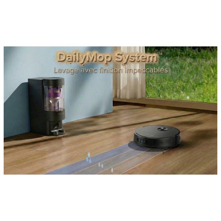 Robot aspirateur laveur - EZICLEAN CyberFlow MAX - GYROSMART connecté avec base de vidage - 10 000 Pa - 2 L - 80 min - Noir