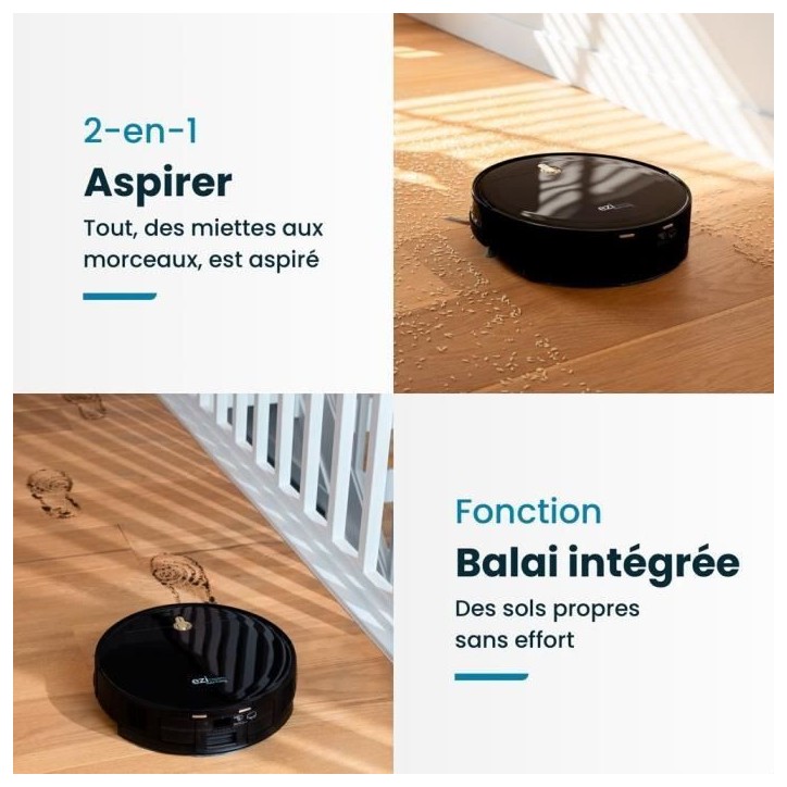 Robot Aspirateur Laveur Connecté EZICLEAN I-Bot Z5 - 75 min - 2.6Kpa - 60-90m² - Sols durs - 0.25L Robot Aspirateur Laveur Connecté EZICLEAN I-Bot Z5 - 75 min - 2.6Kpa - 60-90m² - Sols durs - 0.25L
