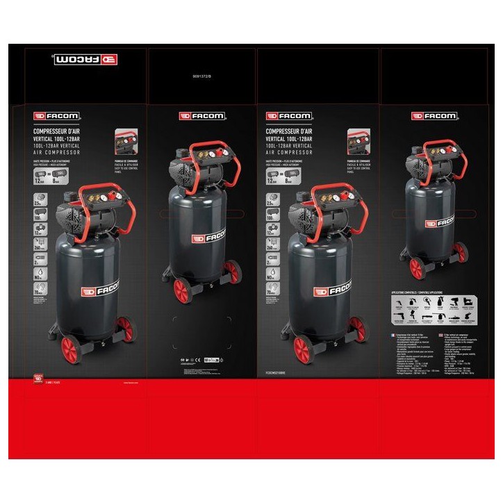 Compresseur - Vertical - Facom - Pro - 100 L - 2,5 HP - 12 bars Compresseur - Vertical - Facom - Pro - 100 L - 2,5 HP - 12 bars