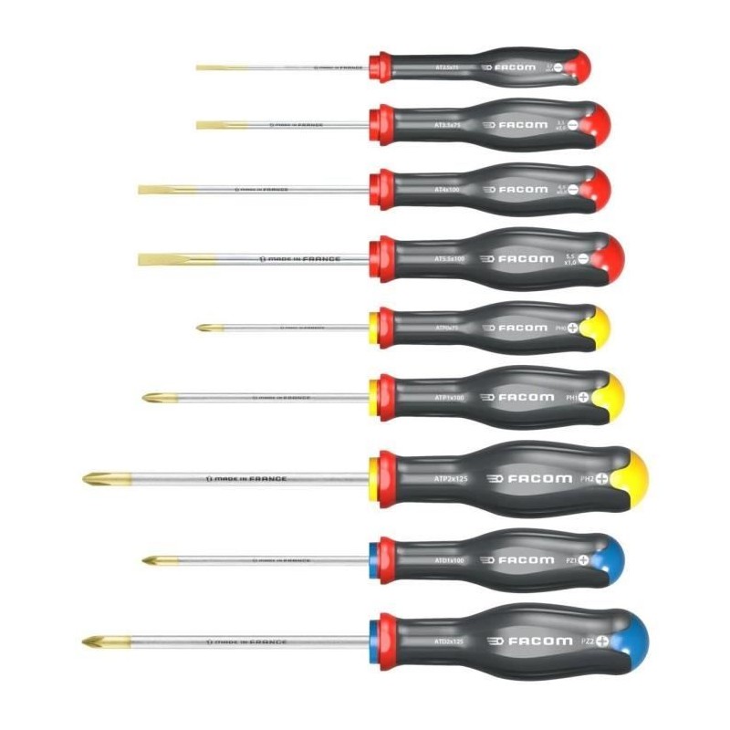 Coffret de 9 Tournevis Protwist - FACOM - AT.9PB - Fente/Phillips/Proz