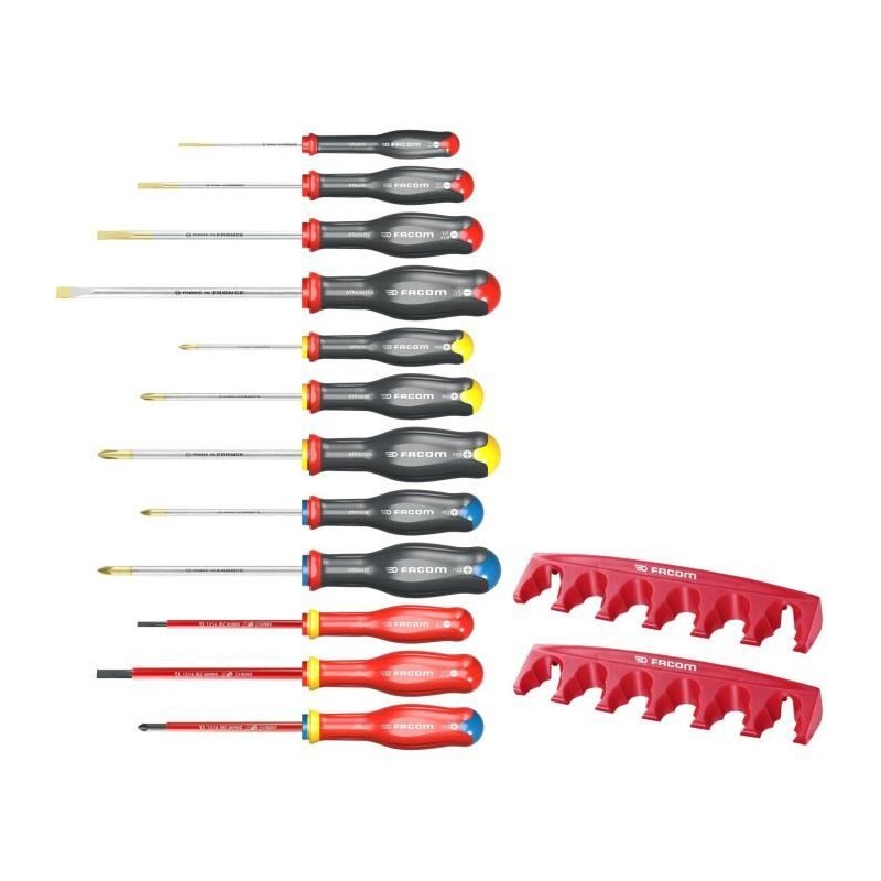 Jeu de 12 tournevis PROTWIST - FACOM - AT.J12R1PB + 2 racks de rangeme