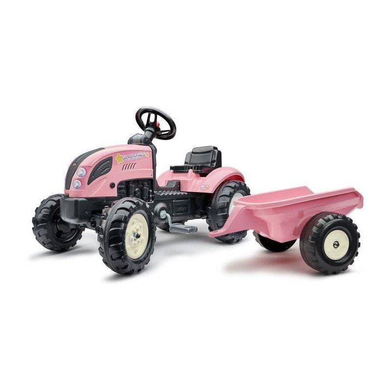 Tracteur a pédales Country Star - FALK - Avec remorque - Rose - 100%
