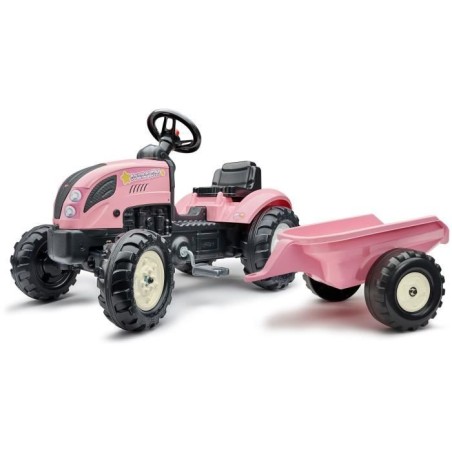 Tracteur a pédales Country Star - FALK - Avec remorque - Rose - 100%