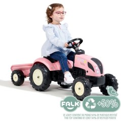 Tracteur a pédales Country Star - FALK - Avec remorque - Rose - 100% Fabriqué en France - 50% de plastique recyclé - Des 2 an