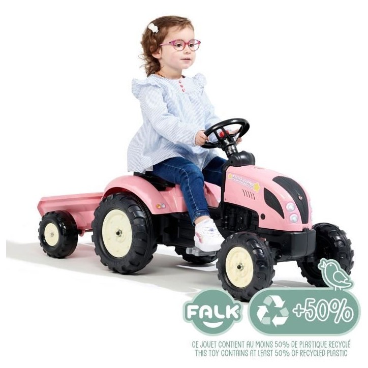 Tracteur a pédales Country Star - FALK - Avec remorque - Rose - 100% Fabriqué en France - 50% de plastique recyclé - Des 2 an Tracteur a pédales Country Star - FALK - Avec remorque - Rose - 100% Fabriqué en France - 50% de plastique recyclé - Des 2 an