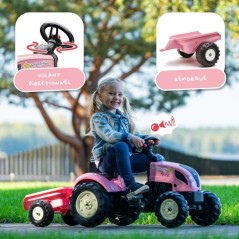 Tracteur a pédales Country Star - FALK - Avec remorque - Rose - 100%