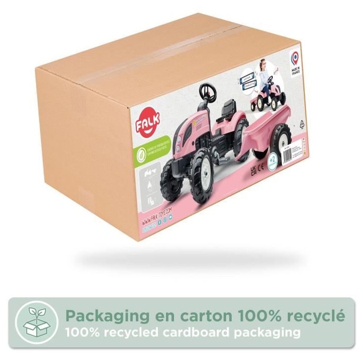 Tracteur a pédales Country Star - FALK - Avec remorque - Rose - 100% Fabriqué en France - 50% de plastique recyclé - Des 2 an Tracteur a pédales Country Star - FALK - Avec remorque - Rose - 100% Fabriqué en France - 50% de plastique recyclé - Des 2 an