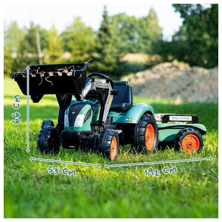 Tractopelle a pédales Farm Lander - FALK - Volant directionnel, Remorque - Fabriqué en France - 50% de plastique recyclé - De Tractopelle a pédales Farm Lander - FALK - Volant directionnel, Remorque - Fabriqué en France - 50% de plastique recyclé - De