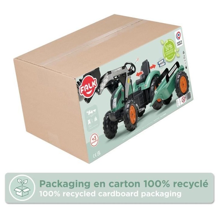 Tractopelle a pédales Farm Lander - FALK - Volant directionnel, Remorque - Fabriqué en France - 50% de plastique recyclé - De Tractopelle a pédales Farm Lander - FALK - Volant directionnel, Remorque - Fabriqué en France - 50% de plastique recyclé - De