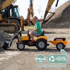 Tractopelle a pédales SuperBuilder - FALK - Capot ouvrant et remorque - Fabriqué en France - 60% de plastique recyclé - Des 3