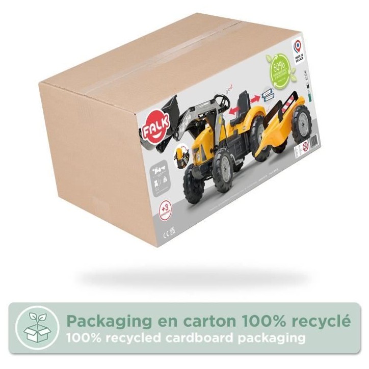 Tractopelle a pédales SuperBuilder - FALK - Capot ouvrant et remorque - Fabriqué en France - 60% de plastique recyclé - Des 3 Tractopelle a pédales SuperBuilder - FALK - Capot ouvrant et remorque - Fabriqué en France - 60% de plastique recyclé - Des 3