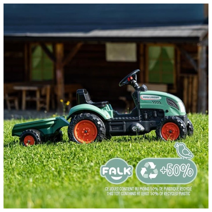 Tracteur a pédales Farm Lander - FALK - Avec remorque - Fabriqué en France - Contient au moins 50% de plastique recyclé - Des Tracteur a pédales Farm Lander - FALK - Avec remorque - Fabriqué en France - Contient au moins 50% de plastique recyclé - Des