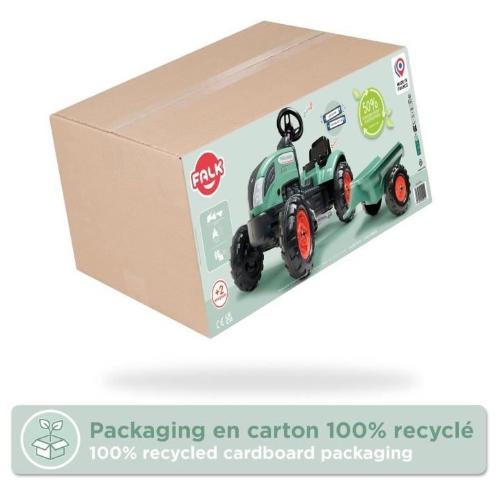 Tracteur a pédales Farm Lander - FALK - Avec remorque - Fabriqué en France - Contient au moins 50% de plastique recyclé - Des Tracteur a pédales Farm Lander - FALK - Avec remorque - Fabriqué en France - Contient au moins 50% de plastique recyclé - Des