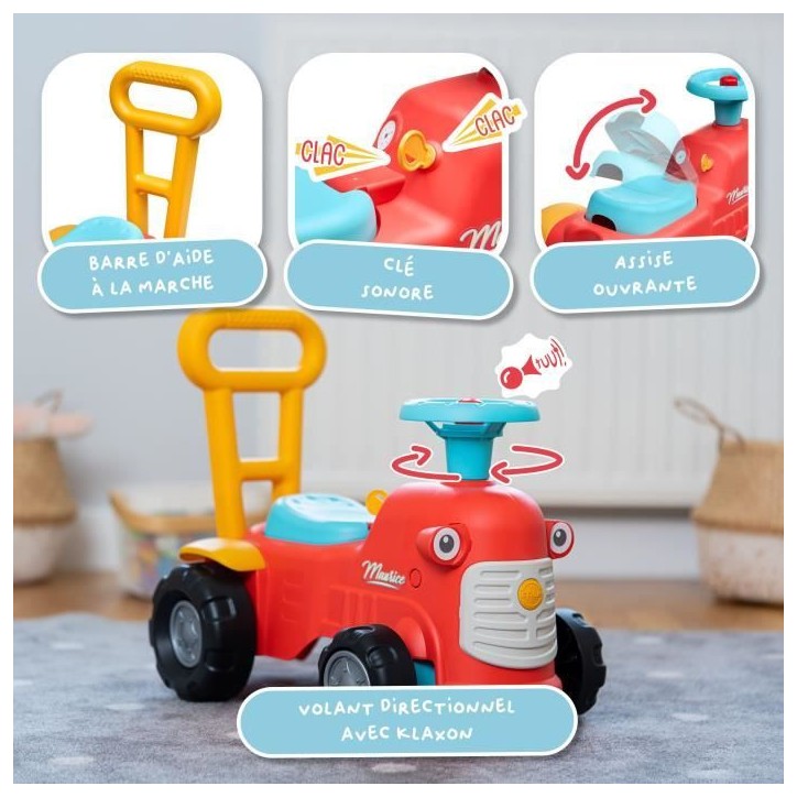 Porteur tracteur Maurice - FALK - Volant directionnel, Assise ouvrante - Fabriqué en France - 90% de plastique recyclé - Des 1 Porteur tracteur Maurice - FALK - Volant directionnel, Assise ouvrante - Fabriqué en France - 90% de plastique recyclé - Des 1