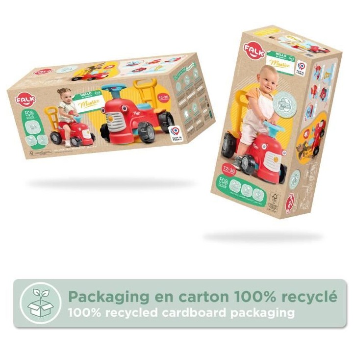Porteur tracteur Maurice - FALK - Volant directionnel, Assise ouvrante - Fabriqué en France - 90% de plastique recyclé - Des 1 Porteur tracteur Maurice - FALK - Volant directionnel, Assise ouvrante - Fabriqué en France - 90% de plastique recyclé - Des 1