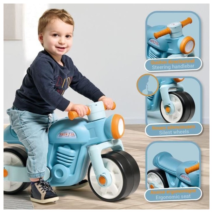 Draisienne Moto Premier - FALK - Avec roues silencieuses - Bleu - 75% Plastique Recyclé - 100% Fabriqué en France - Des 12 mo Draisienne Moto Premier - FALK - Avec roues silencieuses - Bleu - 75% Plastique Recyclé - 100% Fabriqué en France - Des 12 mo