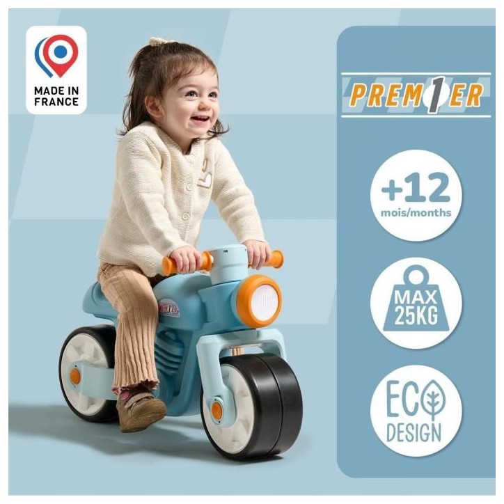 Draisienne Moto Premier - FALK - Avec roues silencieuses - Bleu - 75% Plastique Recyclé - 100% Fabriqué en France - Des 12 mo Draisienne Moto Premier - FALK - Avec roues silencieuses - Bleu - 75% Plastique Recyclé - 100% Fabriqué en France - Des 12 mo