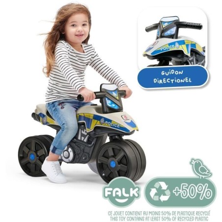 Draisienne Moto Police - FALK - Larges roues et Guidon directionnel - Fabriqué en France - 40% de plastique recyclé - Des 2 an