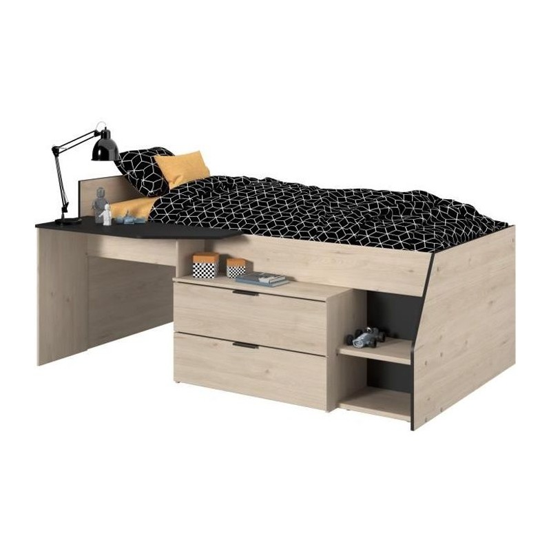 Lit Combiné enfant PARISOT Kim - Chene Jackson et Noir - 90x190/200 c Lit Combiné enfant PARISOT Kim - Chene Jackson et Noir - 90x190/200 c