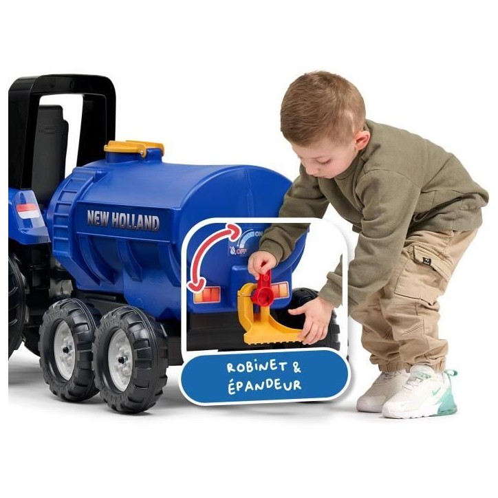 Remorque Citerne New Holland - FALK - Capacité 30L - Bleu- Adaptable avec les tracteurs FALK 3-7 ans - 100% Fabriqué en France Remorque Citerne New Holland - FALK - Capacité 30L - Bleu- Adaptable avec les tracteurs FALK 3-7 ans - 100% Fabriqué en France