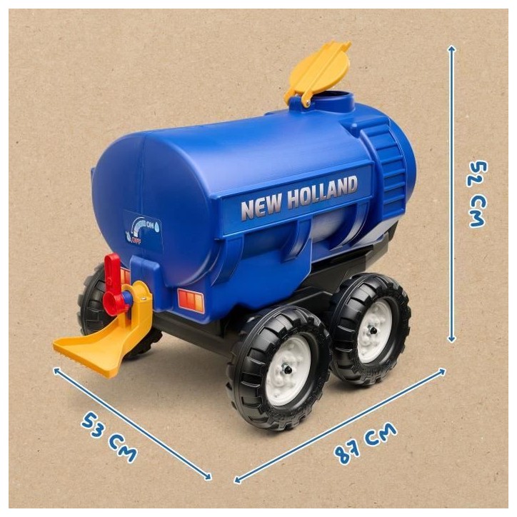 Remorque Citerne New Holland - FALK - Capacité 30L - Bleu- Adaptable avec les tracteurs FALK 3-7 ans - 100% Fabriqué en France Remorque Citerne New Holland - FALK - Capacité 30L - Bleu- Adaptable avec les tracteurs FALK 3-7 ans - 100% Fabriqué en France