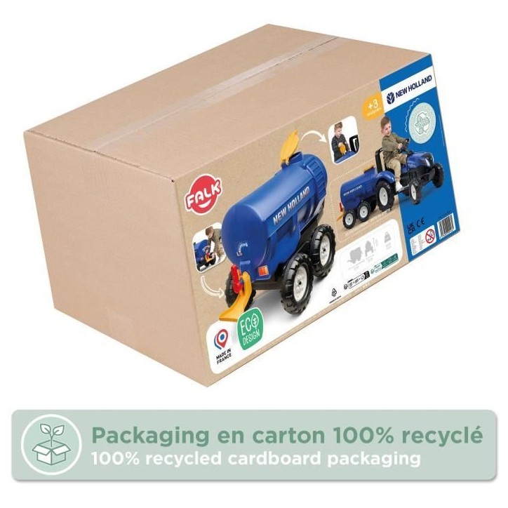 Remorque Citerne New Holland - FALK - Capacité 30L - Bleu- Adaptable avec les tracteurs FALK 3-7 ans - 100% Fabriqué en France Remorque Citerne New Holland - FALK - Capacité 30L - Bleu- Adaptable avec les tracteurs FALK 3-7 ans - 100% Fabriqué en France