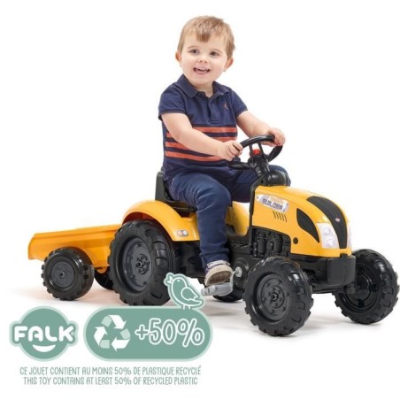 Tracteur a pédales Mighty Builder - FALK - Avec remorque - 100% Fabriqué en France - Au moins 50% de plastique recyclé - Des